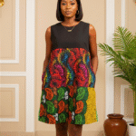 Ankara shift dress with green
